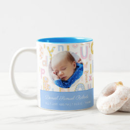 Caneca De Café Em Dois Tons Pastel Blue ABC Birth Record Stat Baby Boys Foto