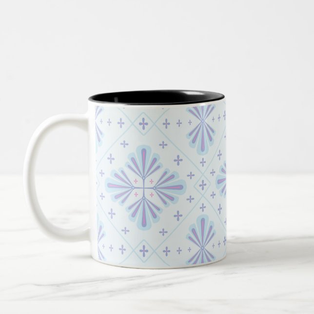 Caneca De Café Em Dois Tons Pastel Blue Geometric Floral Repeat Pattern  (Esquerda)