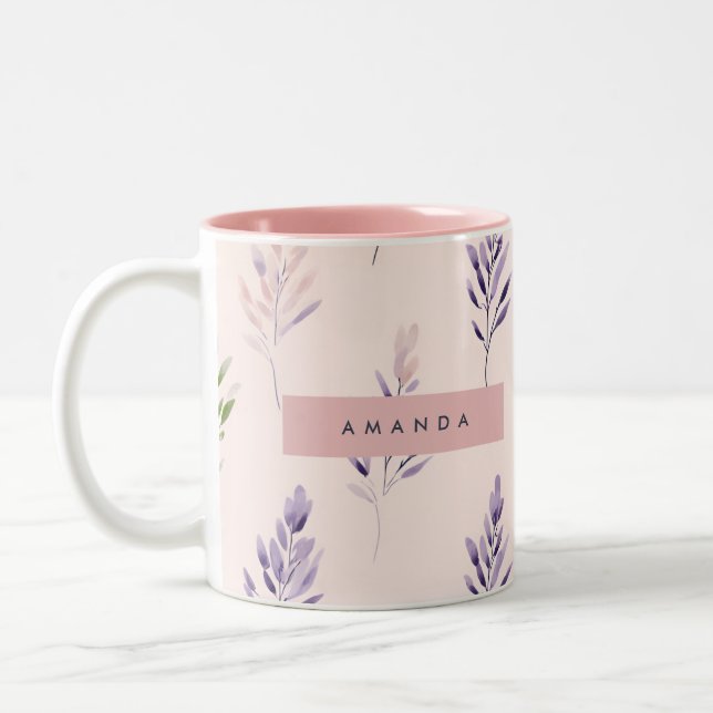 Caneca De Café Em Dois Tons Pastel Elegante de Lavanda Personalizado (Esquerda)