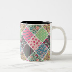 Caneca De Café Em Dois Tons Pastel Floral Quilt Squares