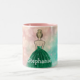 Caneca De Café Em Dois Tons Pastel Gradient Glitter Rainbow Bokeh