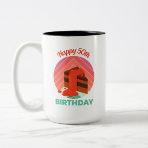 Caneca De Café Em Dois Tons Pastel Happy 50th Festa de aniversário Cake Piece