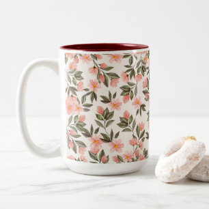 Caneca De Café Em Dois Tons Pastel Peach Floral charmoso