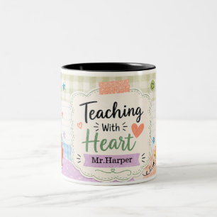 Caneca De Café Em Dois Tons Pastel Personalizado Xadrez Ensino Com Coração