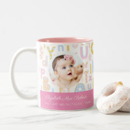 Caneca De Café Em Dois Tons Pastel Pink ABC Birth Record Stat Baby Girls Foto