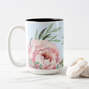 Caneca De Café Em Dois Tons Pastel Watercolor Peonies