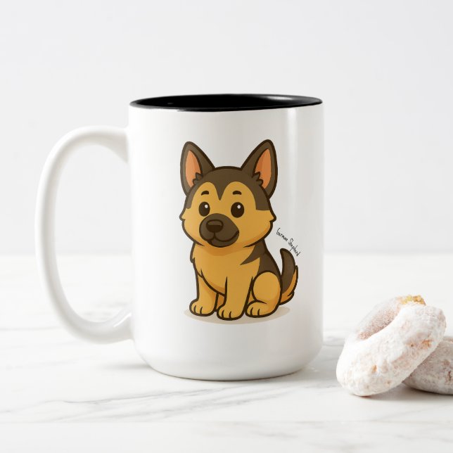 Caneca De Café Em Dois Tons Pastor Alemão (Com Donut)