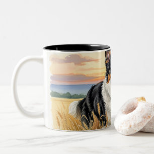 Caneca De Café Em Dois Tons Pastor Inglês em um Campo de Trigo