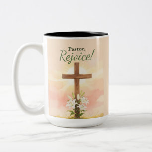 Caneca De Café Em Dois Tons Pastor Páscoa Alegrai-vos Cruz e Lírios Religioso