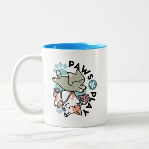 Caneca De Café Em Dois Tons Patas e Brincadeiras – Ilustração de Gato Adorável