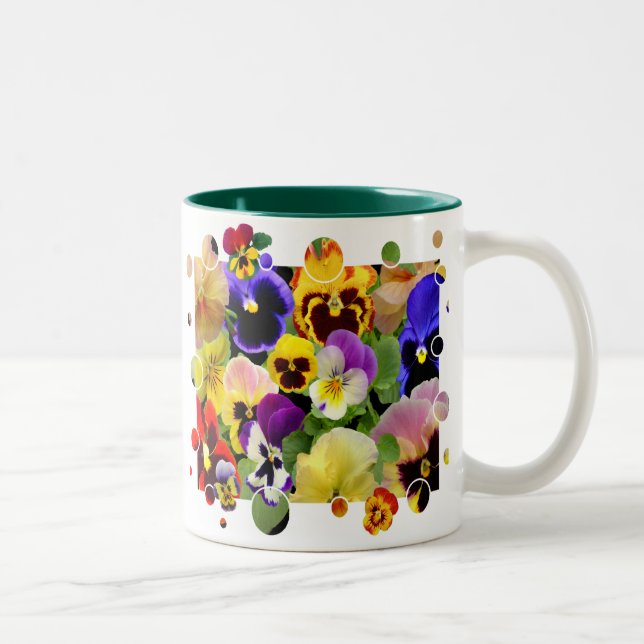 Caneca De Café Em Dois Tons PATCHWORK DE PANSY ~ Dois Tons (Direita)