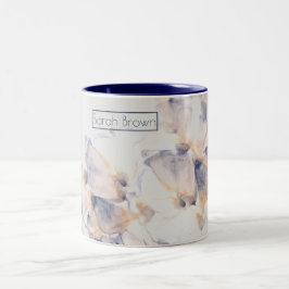 CANECA DE CAFÉ EM DOIS TONS PATELAS BRANCOS E AZUIS FLORAL