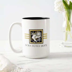 Caneca De Café Em Dois Tons Patinação no Gelo Preta Dourada Personalizada