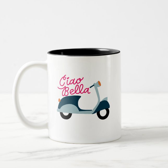 Caneca De Café Em Dois Tons Patinete Ciao Bella Vespa (Esquerda)
