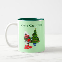 Caneca De Café Em Dois Tons Pato branco e bonito de Natal Vestindo uma coroa