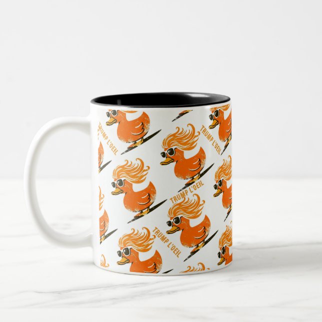 Caneca De Café Em Dois Tons Pato com peruca laranja Trump l'oeil (Esquerda)
