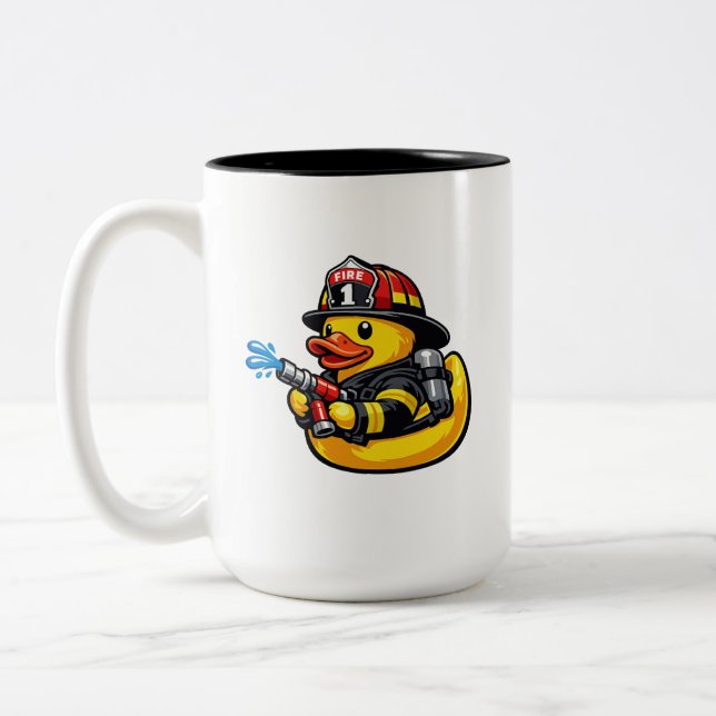 Caneca De Café Em Dois Tons Pato de Borracha Bombeiro (Esquerda)