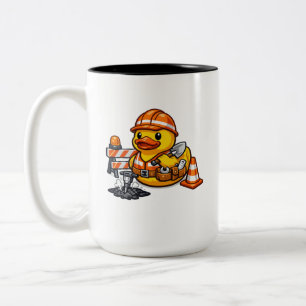 Caneca De Café Em Dois Tons Pato de Borracha Trabalhador de Estrada