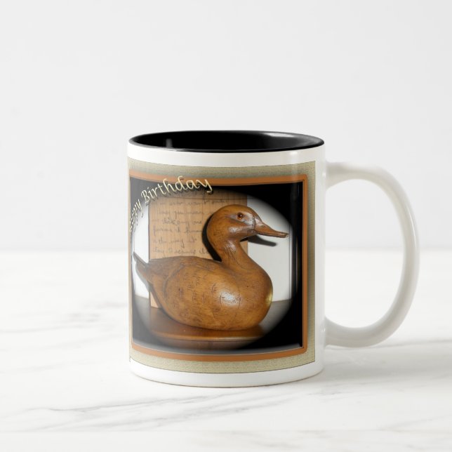 Caneca De Café Em Dois Tons Pato de Madeira Caça de Aniversário (Direita)