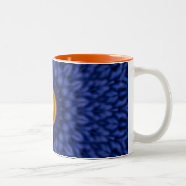 Caneca De Café Em Dois Tons Pato no azul com caleidoscópio amarelo (Direita)