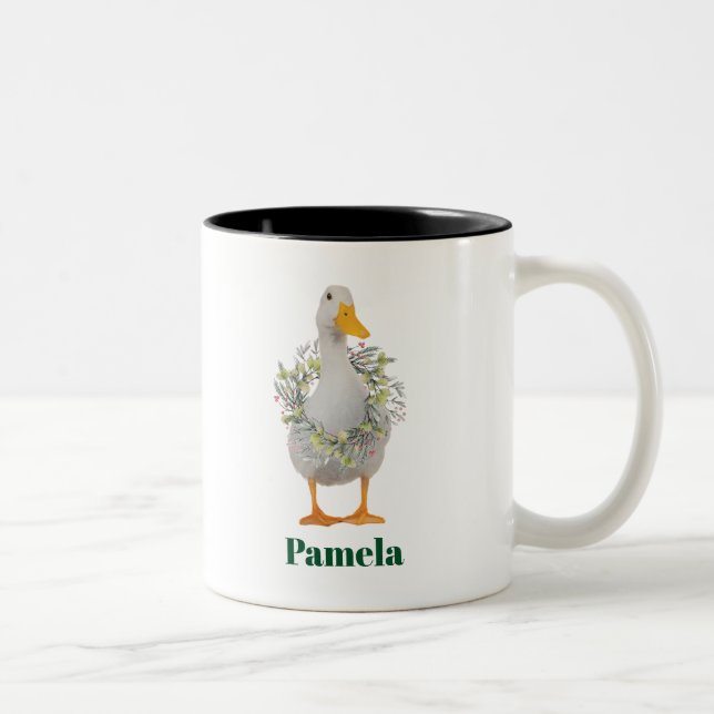 Caneca De Café Em Dois Tons Pato Pato de Natal Branco (Direita)
