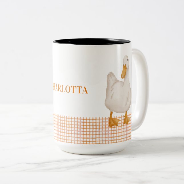 Caneca De Café Em Dois Tons Pato Personalizado – Design de Animal de Fazenda F (Frente Esquerda)