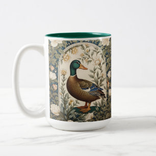 Caneca De Café Em Dois Tons Pato-real Elegante Inspirado em William Morris