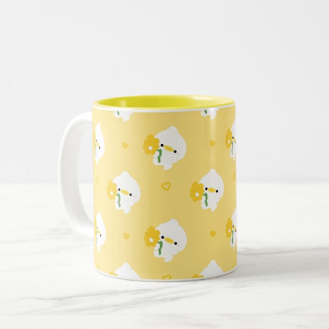 Caneca De Café Em Dois Tons Pato Romântico Fofo (Frente Esquerda)