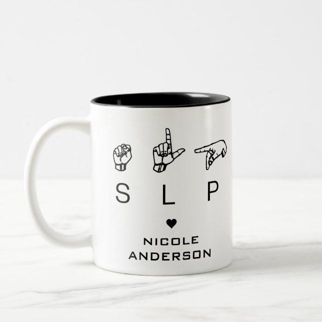 Caneca De Café Em Dois Tons Patologista de Linguagem SLP ASL Personalizado (Esquerda)