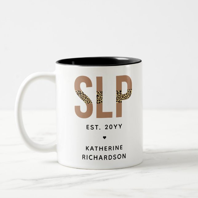 Caneca De Café Em Dois Tons Patologista Personalizado do Discurso SLP Leopard (Esquerda)