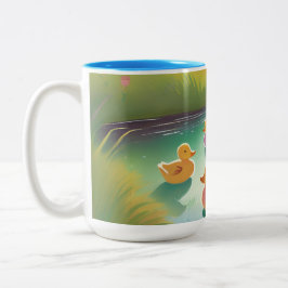 Caneca De Café Em Dois Tons Patos bebês na lagoa