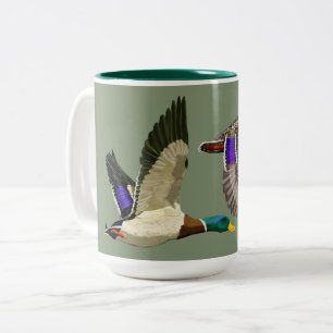 Caneca De Café Em Dois Tons Patos-reais em voo