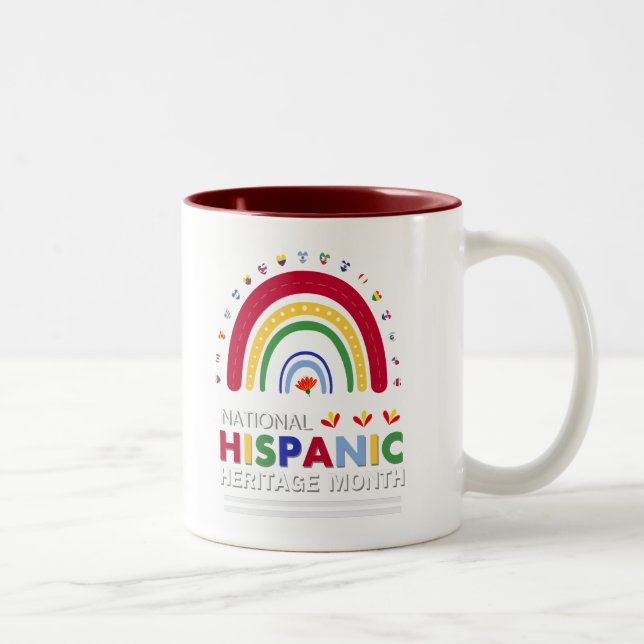 Caneca De Café Em Dois Tons Patrimônio Hispânico Mês Arco-Íris e Bandeiras Boh (Direita)