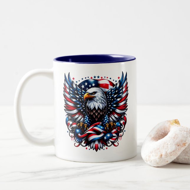Caneca De Café Em Dois Tons Patriótico (Com Donut)