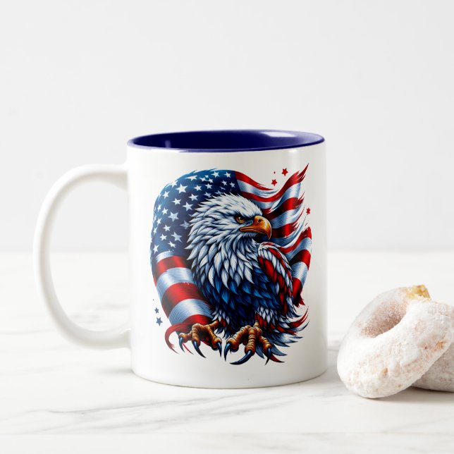 Caneca De Café Em Dois Tons Patriótico (Com Donut)