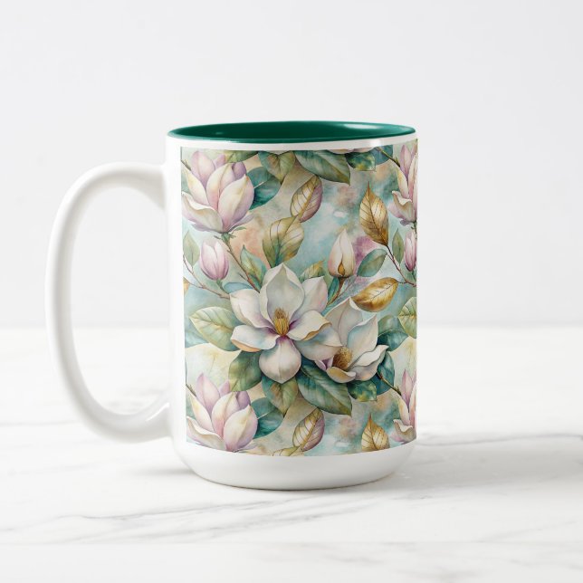 Caneca De Café Em Dois Tons Pattern Elegant Magnolia Flowers (Esquerda)