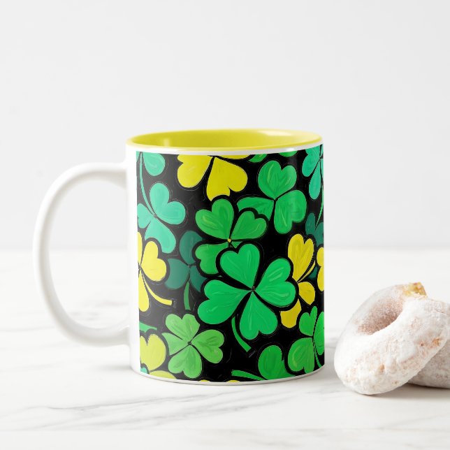 Caneca De Café Em Dois Tons Pattern St. Patrick's Day Clovers (Com Donut)