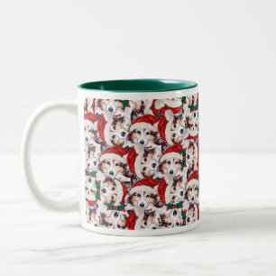 Caneca De Café Em Dois Tons Patterno de Natal da Sheltie Engraçado