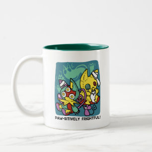 Caneca De Café Em Dois Tons Paw-sitivamente Assustador Gatos Monstruosos de