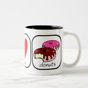 Caneca De Café Em Dois Tons Paz, amor, e rosquinhas