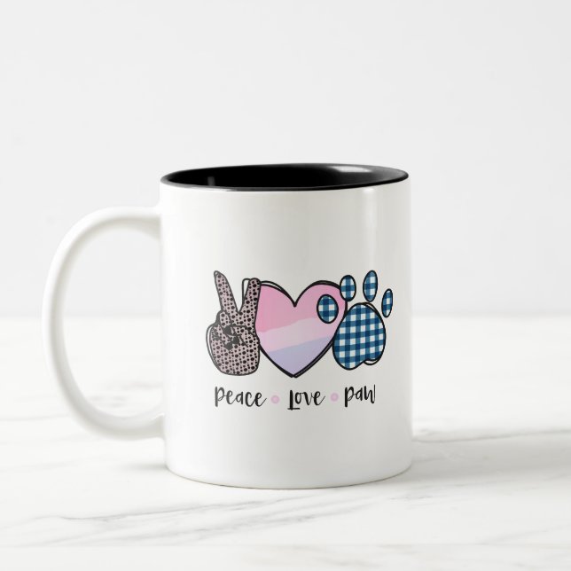 Caneca De Café Em Dois Tons Paz, Amor, Paw Mug (Esquerda)