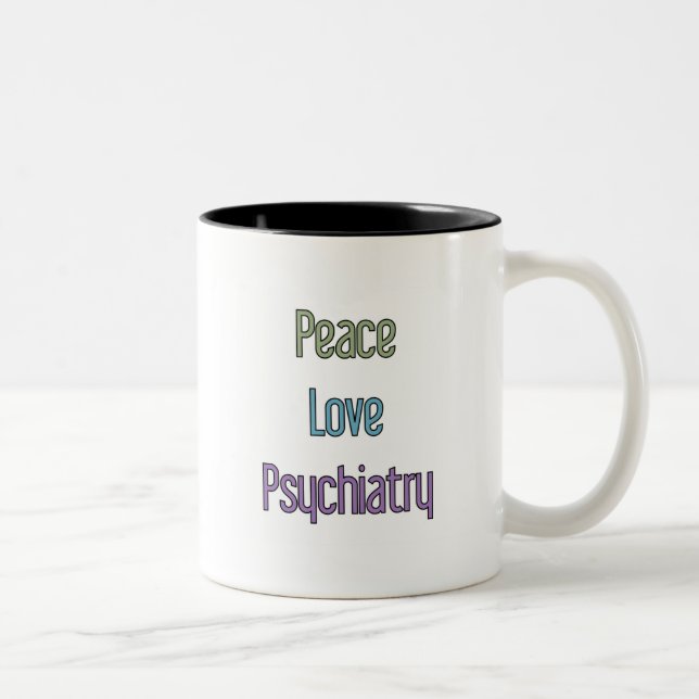Caneca De Café Em Dois Tons Paz, amor, psiquiatria (Direita)