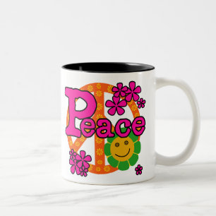 Caneca De Café Em Dois Tons paz do estilo 60s