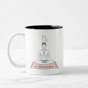 Caneca De Café Em Dois Tons Paz Interior, Gato Exterior