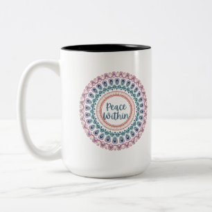 Caneca De Café Em Dois Tons Paz No Pastel Mandala