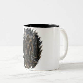 Caneca De Café Em Dois Tons Pé Grande ao Luar Solto Aquarela Floresta Críptido