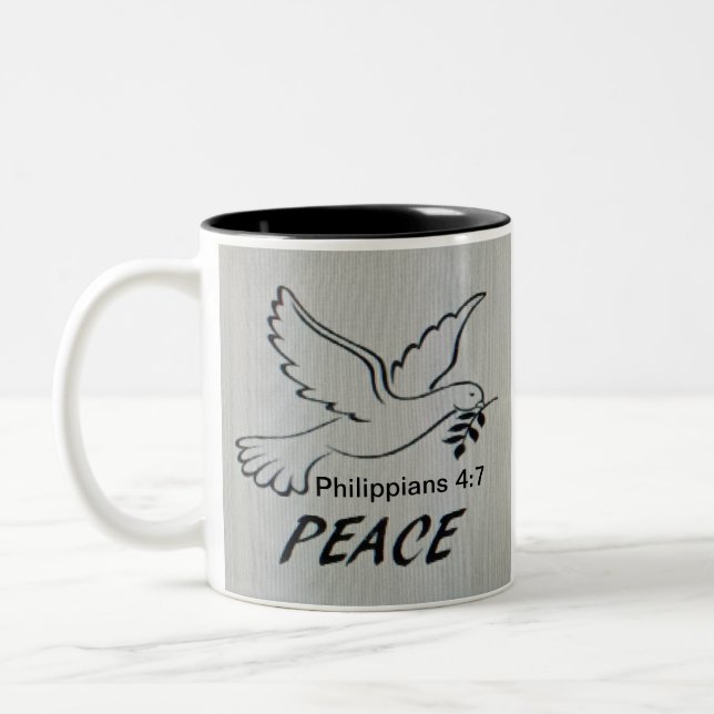 Caneca De Café Em Dois Tons Peace Dove Mug with Scripture (Esquerda)