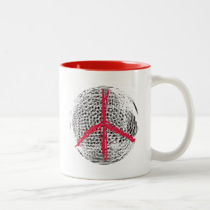 Caneca De Café Em Dois Tons Peace Globe sem guerra sem lutar sem violência amo