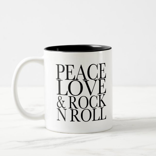 Caneca De Café Em Dois Tons Peace Love and Rock 'N Roll (Esquerda)