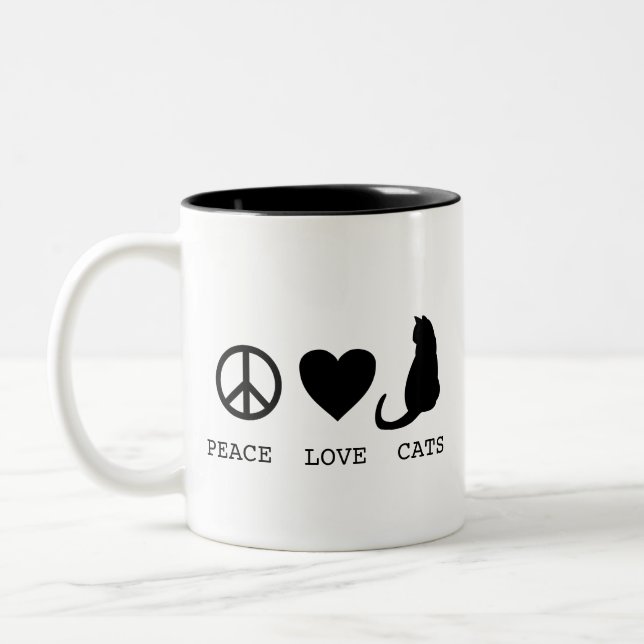 Caneca De Café Em Dois Tons Peace Love Cats Mug (Esquerda)